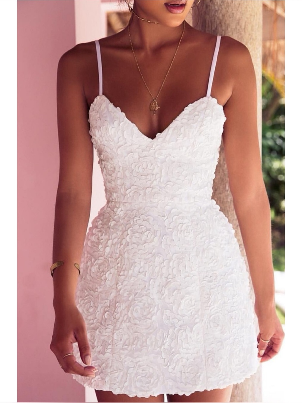 House of CB Desiree textured embroidery mini dress
